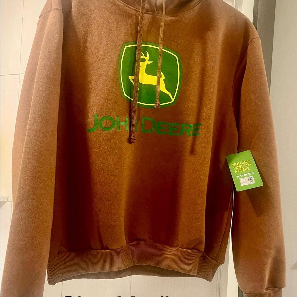 John Deere Brown Sweatshirt with Green Logo NWT